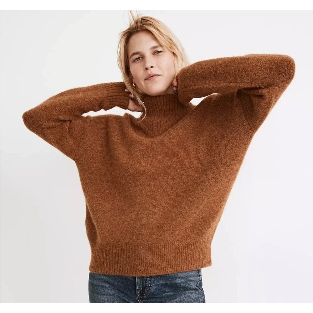 Madewell Dillon Mock Neck Sweater Women XS Brown Wool Alpaca Blend Pullover